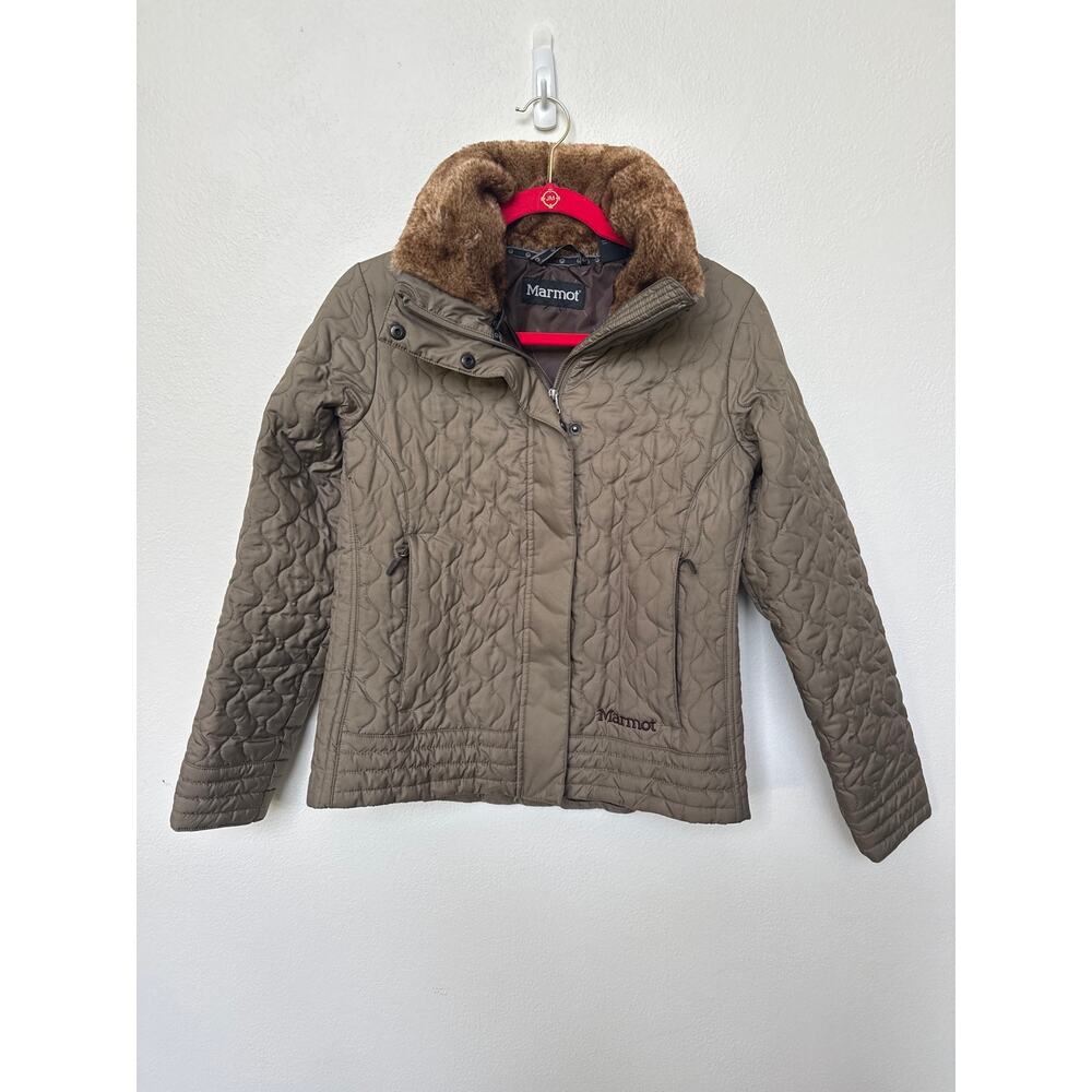 Marmot St. Moritz Quilted Jacket Faux Fur Collar Insulated Brown Womens Medium